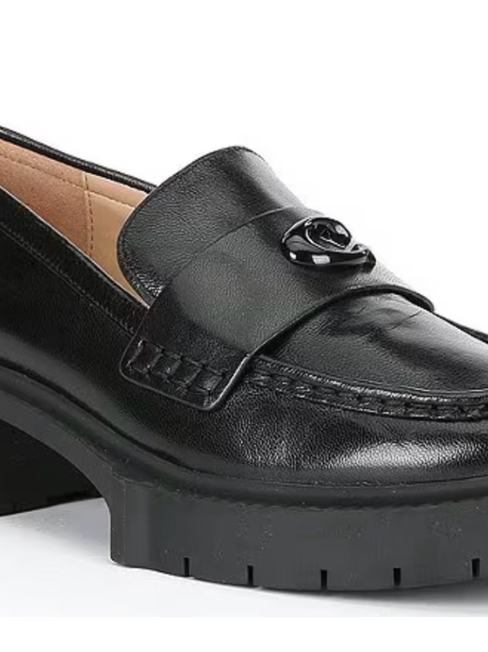 Coach Black Leather Lug Sole Penny Loafers